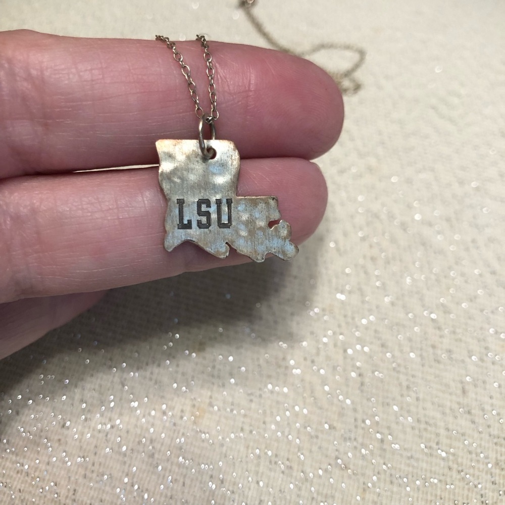 LSU State Pendant Necklace in 925 Sterling Silver